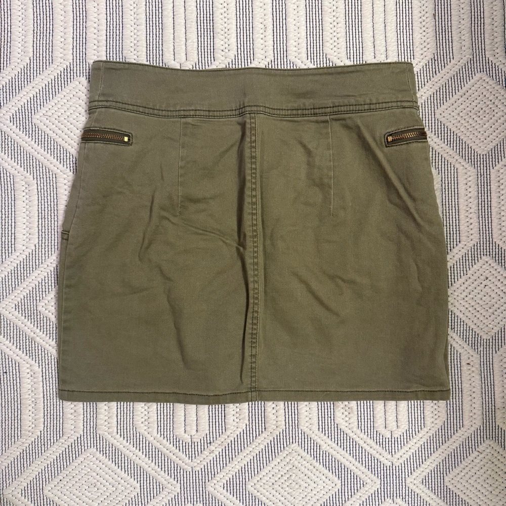 H&M Army Green Jean Mini Skirt, High Waist, Gold Zipper Details + Pockets, 12 - Picture 10 of 14